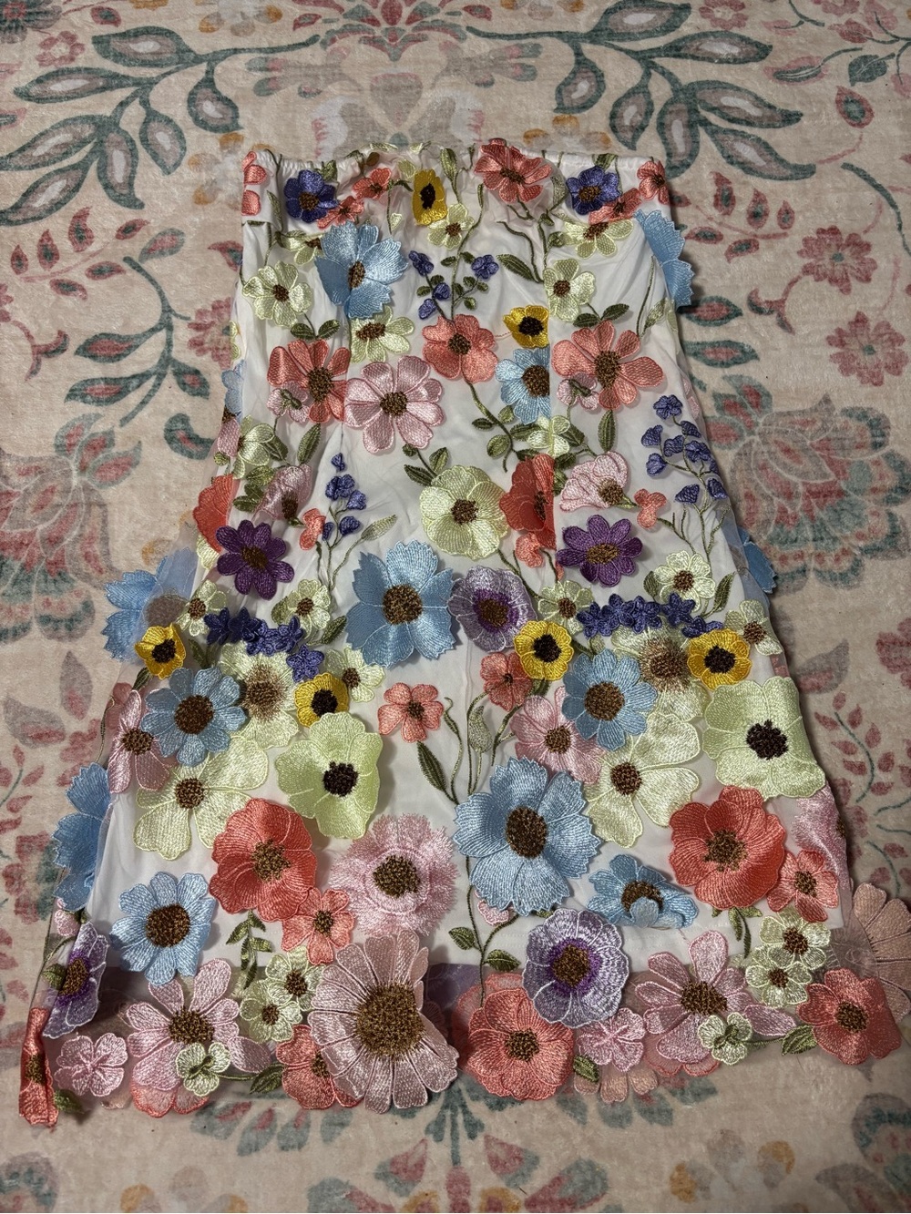 SHEIN White Mini Dress with Multicolor Floral appliqués